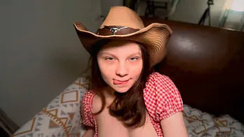 POV: All-Natural Cutie In Cowgirl Outfit Riding Fast & Sweet Facial At The End