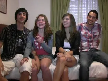 Two Couples and Neither of Them Are Older Than 20. They Make Their First Couples' Exchange