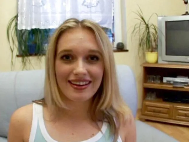 Perky blonde college coed sucks a monster cock and swallows cum