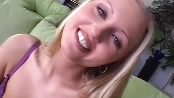 Blonde cutie sucks on two cocks at once