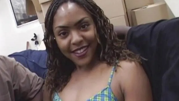 Ebony sweetheart Asia gets facial from two black cocks