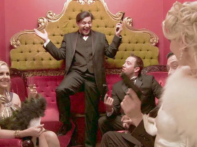 Pornstars in a hot orgy group sex scene takes place in the 1920's.