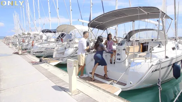 Busty Honey Demon and Kesha Ortega awesome threesome in the boat