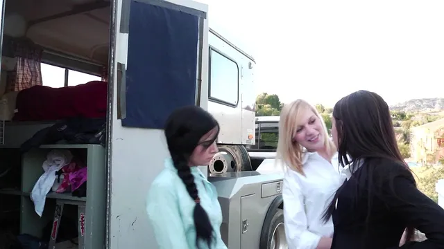Lesbians eat pussy and finger each other in a hot and horny threesome