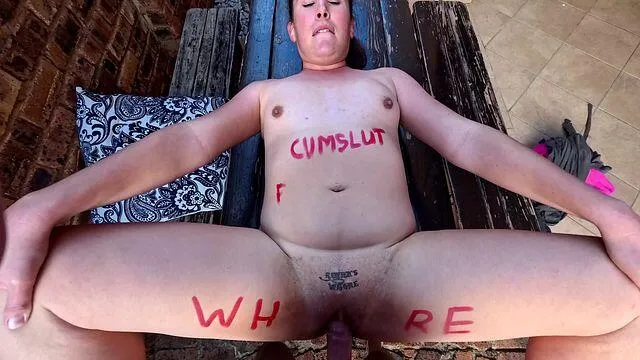 Chubby Slut With Small Tits Gets A Creampie Outdoors With Body Writing