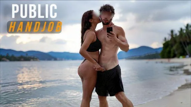 She Jerks Him Public Beach And Swallows