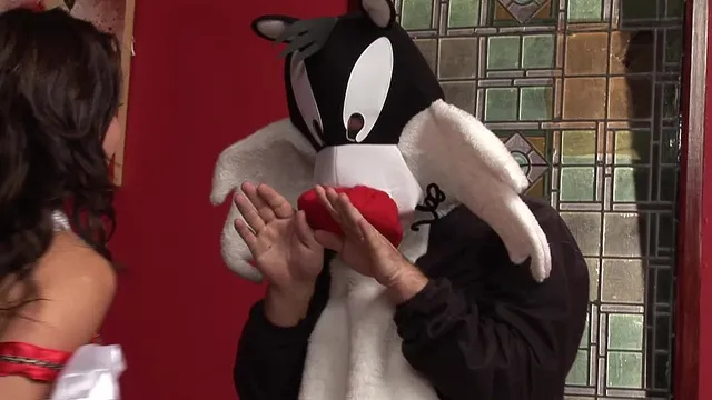 Brunette with big boobs gets fucked by a furry