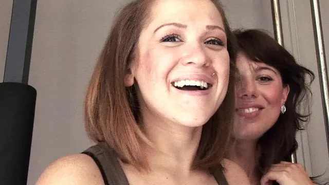 Mila and mishy play with a strap on dildo and fuck each other with it