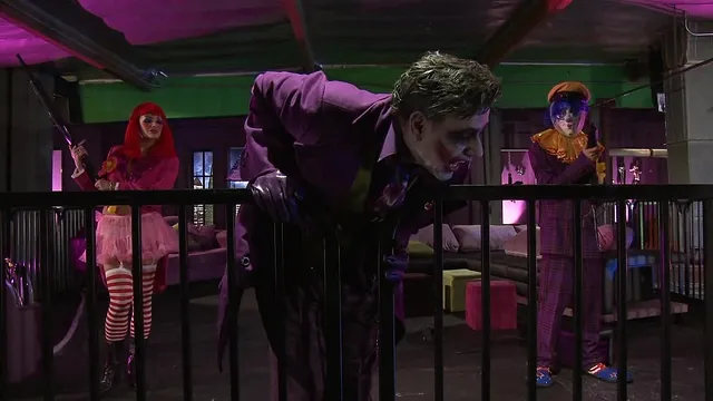 The jokester and batfuck lead a wild orgy with batchick and hoards of sluts