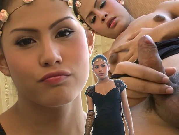 Sexy Ladyboy in Black Stockings and High Heels