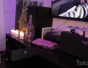 Skinny Hot Fashion Models Miss Pussycat and Margarita Use a Big Black Dildo Stretching Teen Pussy